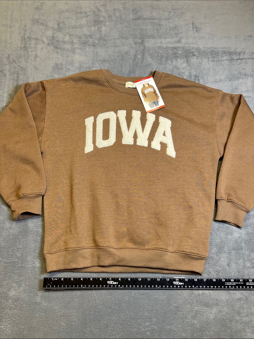 State of Mind Brown Crewneck Sweatshirt with White IOWA Logo